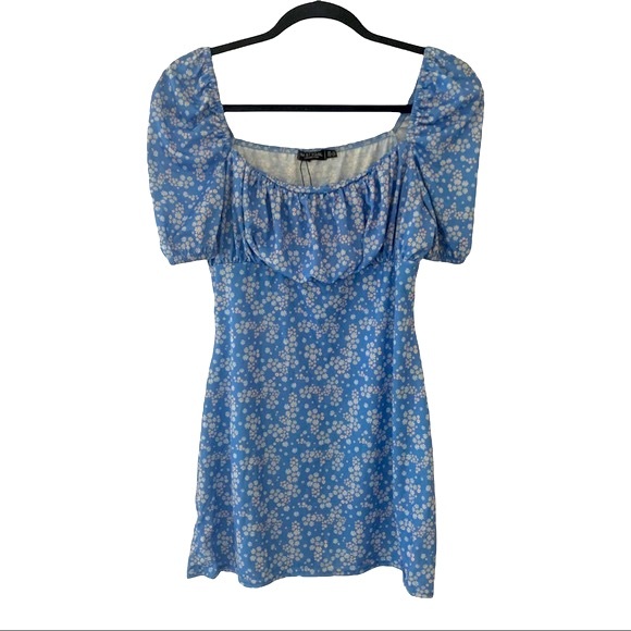 Nasty Gal Dresses & Skirts - Nasty Gal Floral Print Ruched Square Neck Mini Daisy Dress Size 10